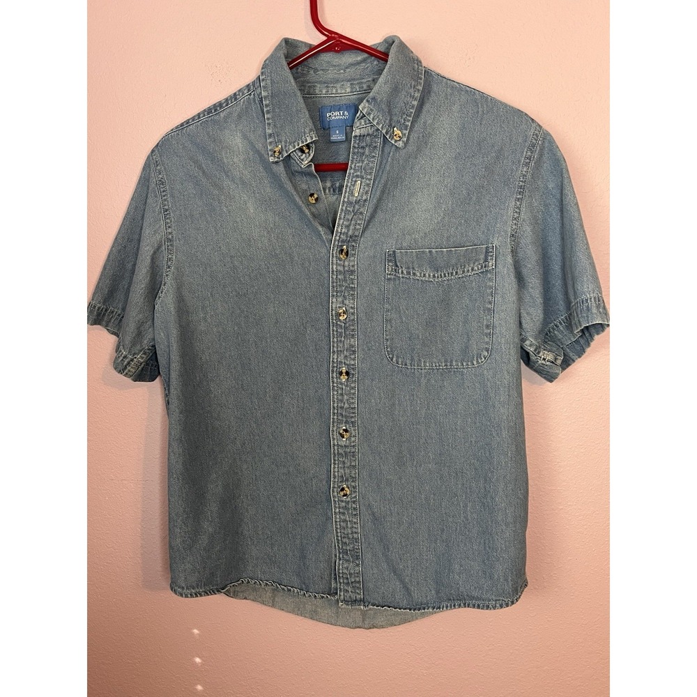 Men's Port & Company Denim Button Up Shirt Size Small